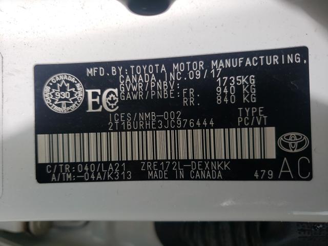 Photo 9 VIN: 2T1BURHE3JC976444 - TOYOTA COROLLA L 