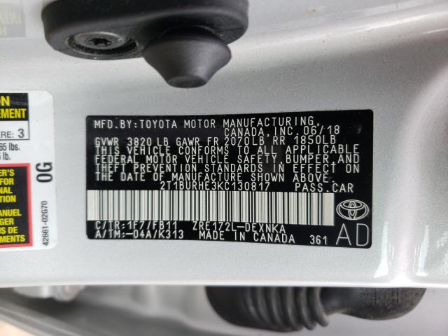 Photo 9 VIN: 2T1BURHE3KC130817 - TOYOTA COROLLA 