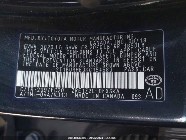 Photo 8 VIN: 2T1BURHE3KC154583 - TOYOTA COROLLA 