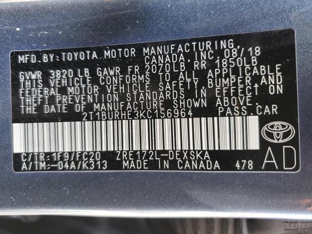 Photo 11 VIN: 2T1BURHE3KC156964 - TOYOTA COROLLA L 