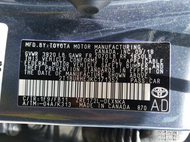 Photo 9 VIN: 2T1BURHE3KC171352 - TOYOTA COROLLA L 