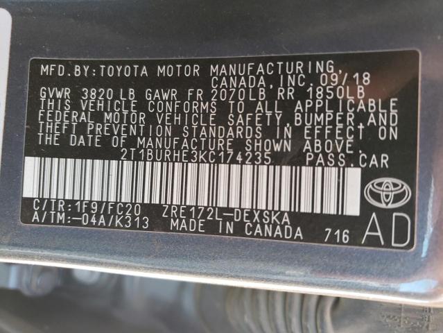 Photo 9 VIN: 2T1BURHE3KC174235 - TOYOTA COROLLA L 