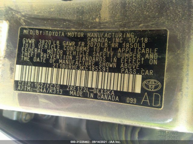 Photo 8 VIN: 2T1BURHE3KC185591 - TOYOTA COROLLA 