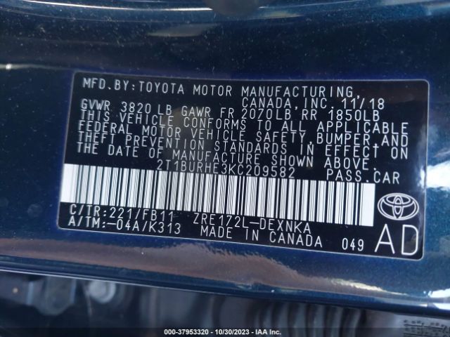 Photo 8 VIN: 2T1BURHE3KC209582 - TOYOTA COROLLA 