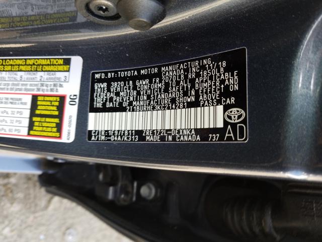 Photo 9 VIN: 2T1BURHE3KC214281 - TOYOTA COROLLA L 