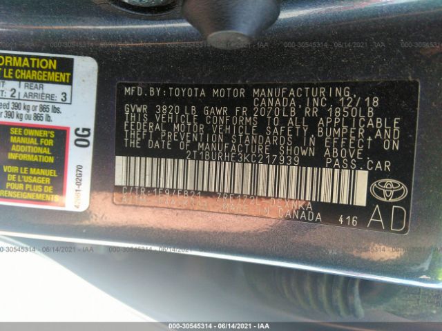 Photo 8 VIN: 2T1BURHE3KC217939 - TOYOTA COROLLA 