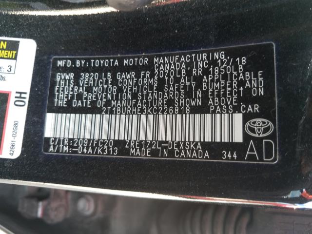 Photo 9 VIN: 2T1BURHE3KC226818 - TOYOTA COROLLA L 