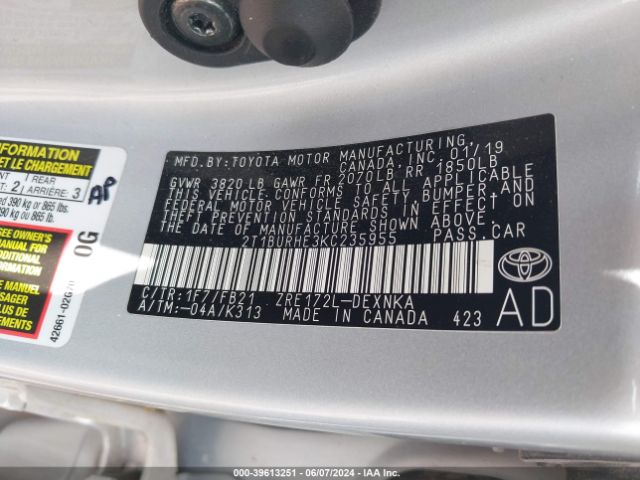 Photo 8 VIN: 2T1BURHE3KC235955 - TOYOTA COROLLA 