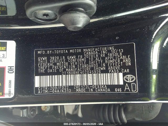 Photo 8 VIN: 2T1BURHE4EC045926 - TOYOTA COROLLA 