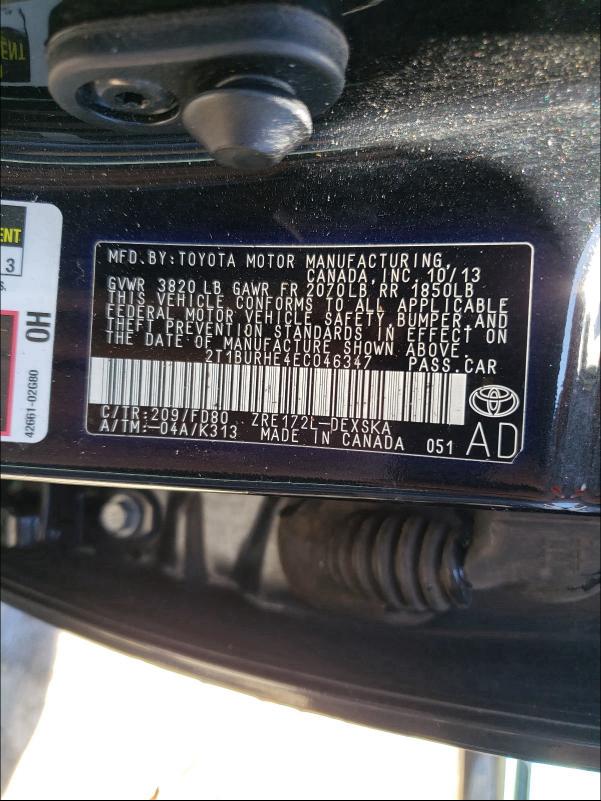 Photo 9 VIN: 2T1BURHE4EC046347 - TOYOTA COROLLA L 