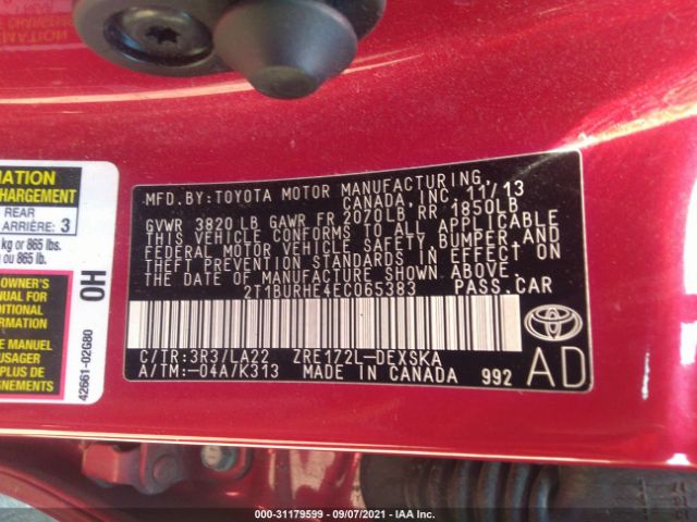 Photo 8 VIN: 2T1BURHE4EC065383 - TOYOTA COROLLA 