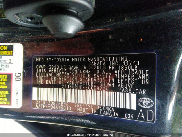 Photo 8 VIN: 2T1BURHE4EC069224 - TOYOTA COROLLA 