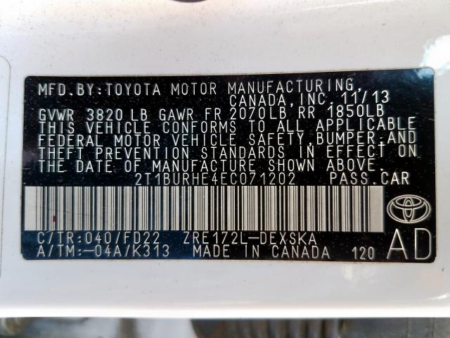 Photo 9 VIN: 2T1BURHE4EC071202 - TOYOTA COROLLA L 