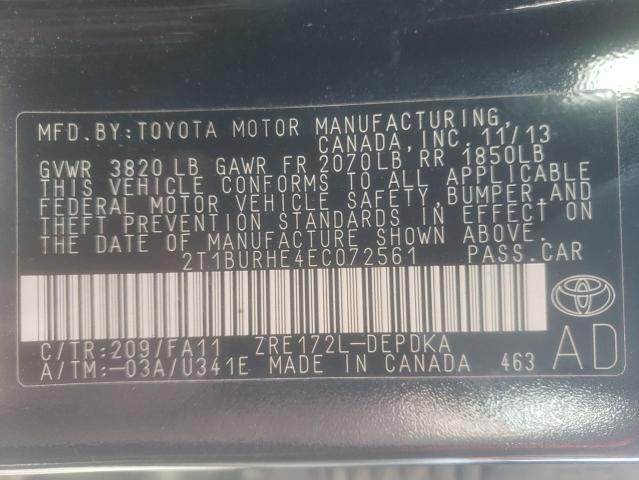 Photo 9 VIN: 2T1BURHE4EC072561 - TOYOTA COROLLA L 