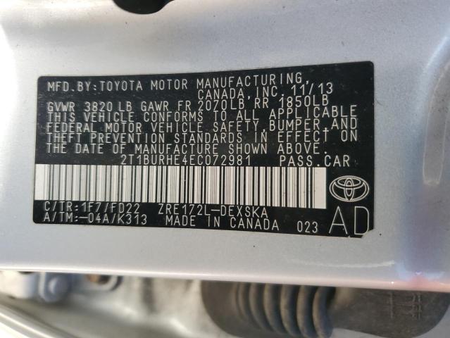 Photo 12 VIN: 2T1BURHE4EC072981 - TOYOTA COROLLA L 