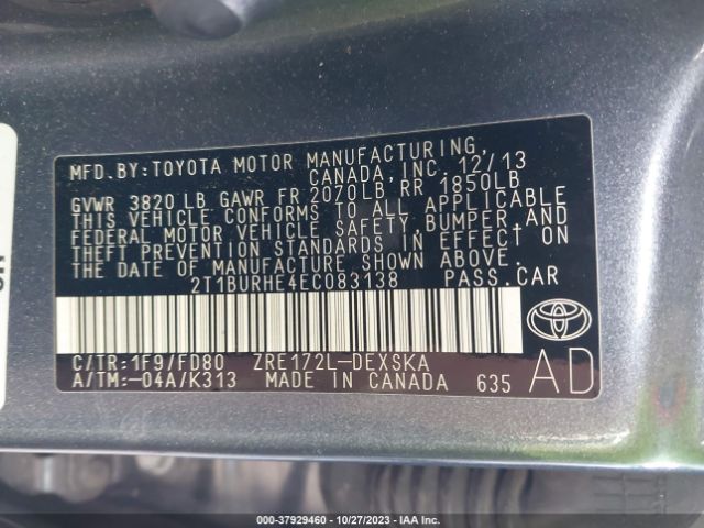 Photo 8 VIN: 2T1BURHE4EC083138 - TOYOTA COROLLA 