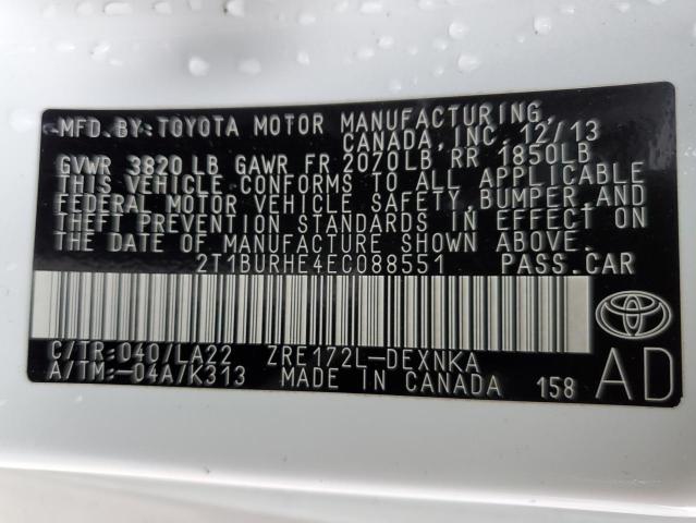 Photo 11 VIN: 2T1BURHE4EC088551 - TOYOTA COROLLA 