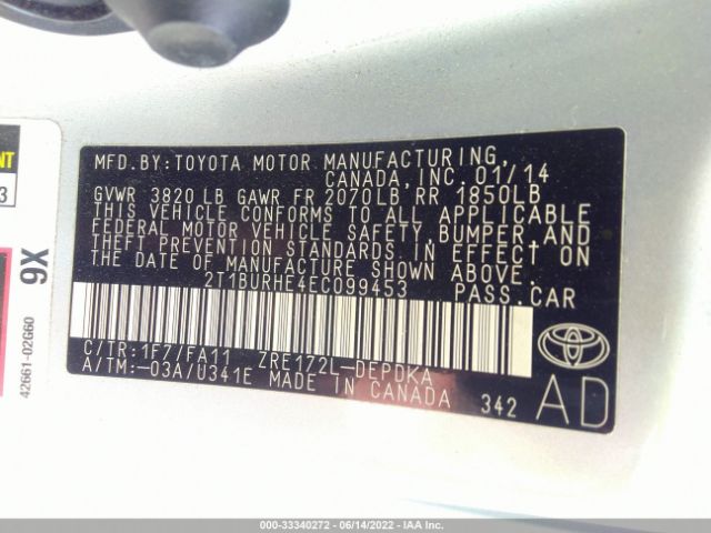 Photo 8 VIN: 2T1BURHE4EC099453 - TOYOTA COROLLA 