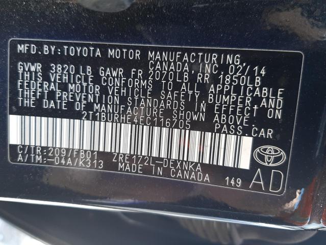 Photo 9 VIN: 2T1BURHE4EC116705 - TOYOTA COROLLA L 