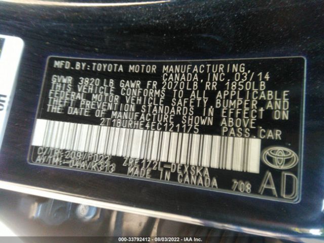 Photo 8 VIN: 2T1BURHE4EC121175 - TOYOTA COROLLA 