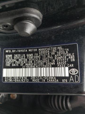 Photo 9 VIN: 2T1BURHE4EC128059 - TOYOTA COROLLA L 