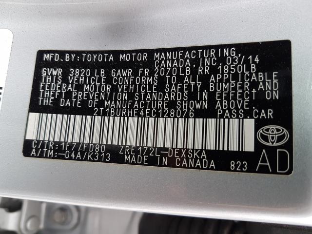 Photo 9 VIN: 2T1BURHE4EC128076 - TOYOTA COROLLA L 