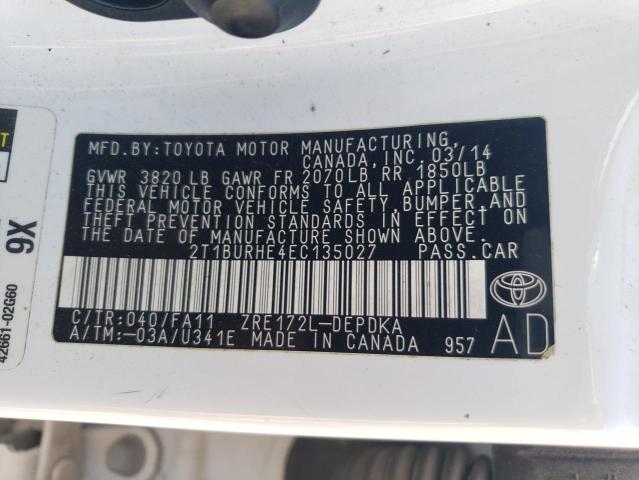 Photo 12 VIN: 2T1BURHE4EC135027 - TOYOTA COROLLA 