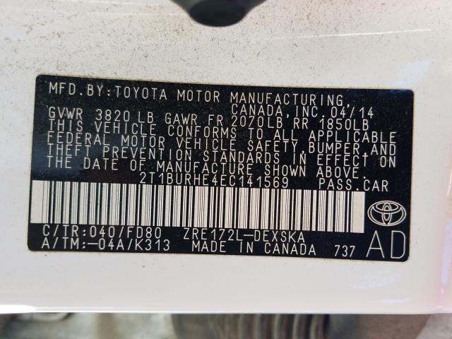 Photo 9 VIN: 2T1BURHE4EC141569 - TOYOTA COROLLA L 