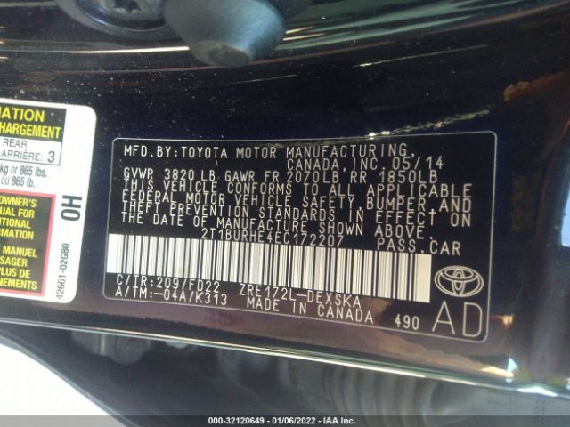 Photo 8 VIN: 2T1BURHE4EC172207 - TOYOTA COROLLA 