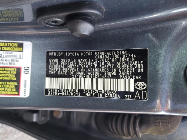 Photo 9 VIN: 2T1BURHE4EC214617 - TOYOTA COROLLA L 