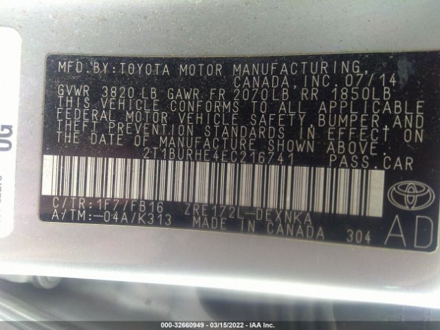 Photo 8 VIN: 2T1BURHE4EC216741 - TOYOTA COROLLA 