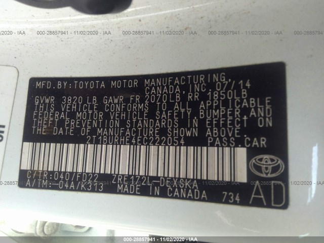 Photo 8 VIN: 2T1BURHE4EC222054 - TOYOTA COROLLA 