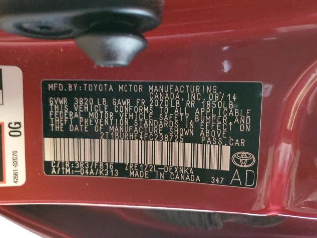 Photo 9 VIN: 2T1BURHE4FC238725 - TOYOTA COROLLA L 