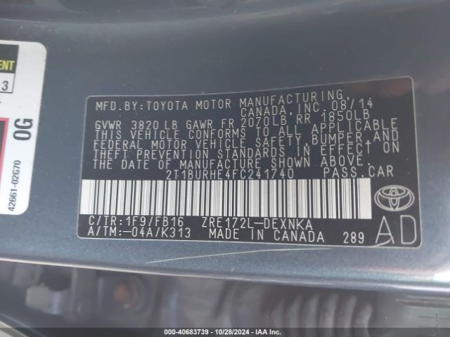 Photo 8 VIN: 2T1BURHE4FC241740 - TOYOTA COROLLA 