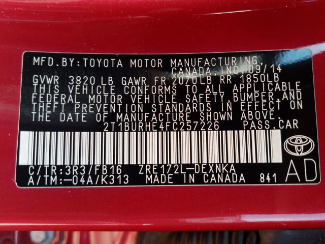 Photo 9 VIN: 2T1BURHE4FC257226 - TOYOTA COROLLA L 