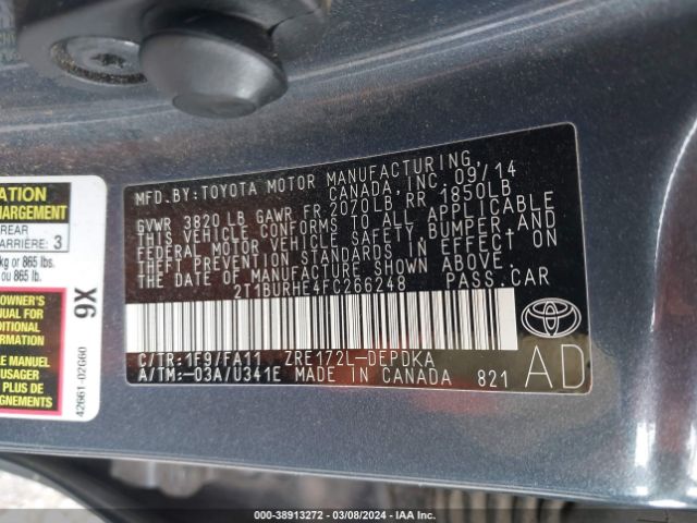 Photo 8 VIN: 2T1BURHE4FC266248 - TOYOTA COROLLA 