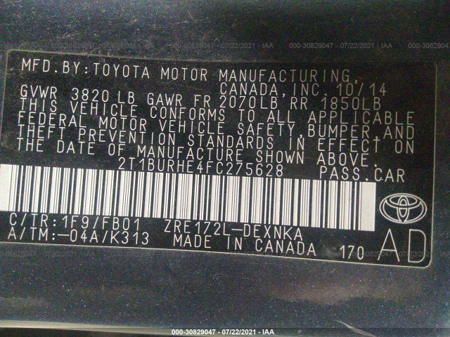 Photo 8 VIN: 2T1BURHE4FC275628 - TOYOTA COROLLA 