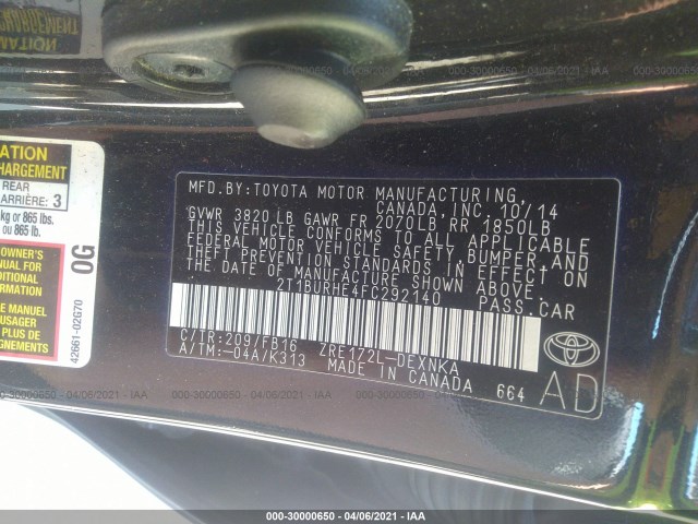 Photo 8 VIN: 2T1BURHE4FC292140 - TOYOTA COROLLA 