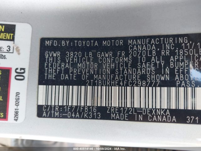 Photo 8 VIN: 2T1BURHE4FC298777 - TOYOTA COROLLA 