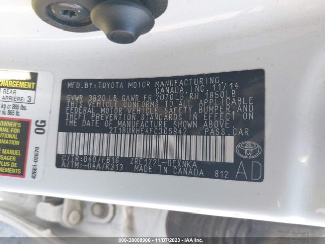 Photo 8 VIN: 2T1BURHE4FC305842 - TOYOTA COROLLA 