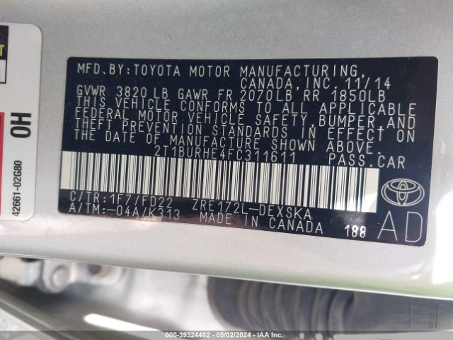 Photo 8 VIN: 2T1BURHE4FC311611 - TOYOTA COROLLA 