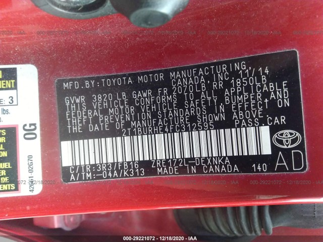 Photo 8 VIN: 2T1BURHE4FC312595 - TOYOTA COROLLA 