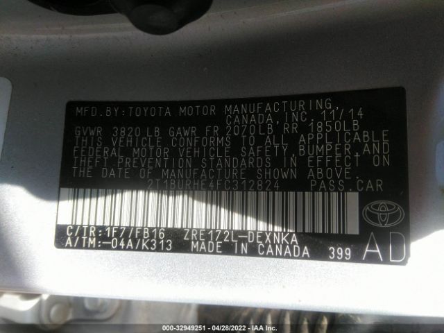 Photo 8 VIN: 2T1BURHE4FC312824 - TOYOTA COROLLA 