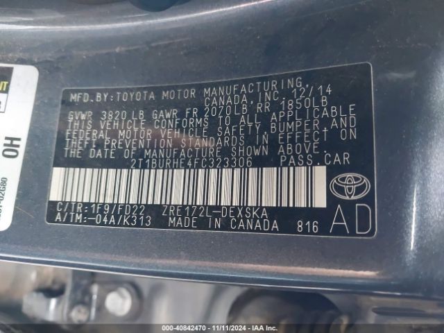 Photo 8 VIN: 2T1BURHE4FC323306 - TOYOTA COROLLA 