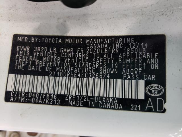 Photo 9 VIN: 2T1BURHE4FC326674 - TOYOTA COROLLA 