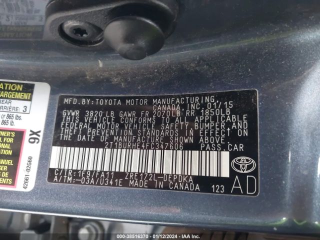 Photo 8 VIN: 2T1BURHE4FC347606 - TOYOTA COROLLA 