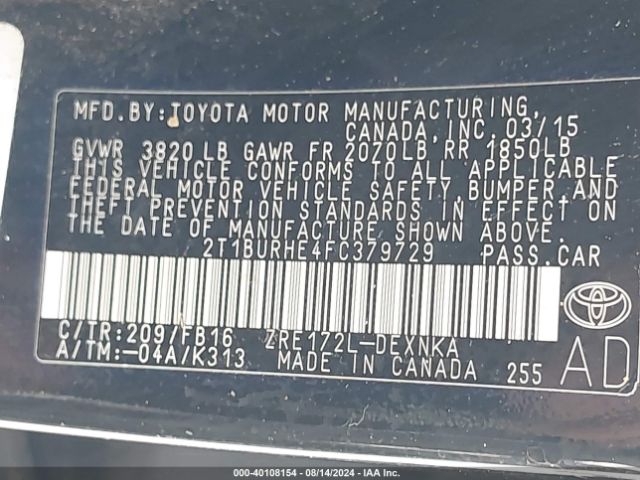 Photo 8 VIN: 2T1BURHE4FC379729 - TOYOTA COROLLA 