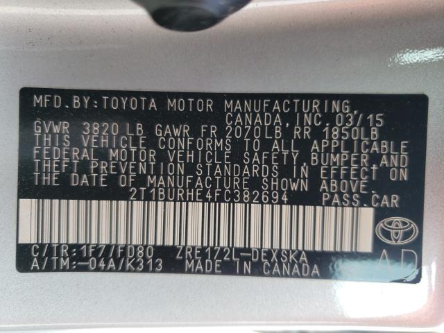 Photo 9 VIN: 2T1BURHE4FC382694 - TOYOTA COROLLA L 