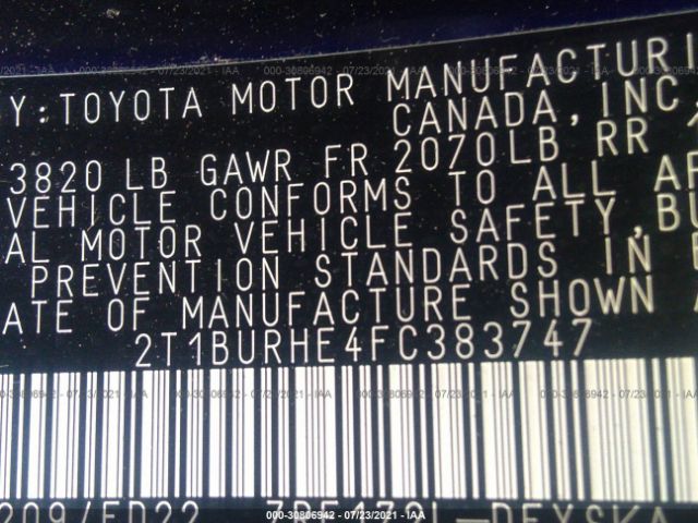 Photo 8 VIN: 2T1BURHE4FC383747 - TOYOTA COROLLA 