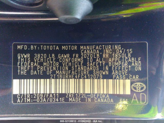 Photo 8 VIN: 2T1BURHE4FC412079 - TOYOTA COROLLA 